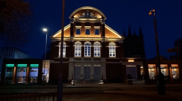 building lit up at night