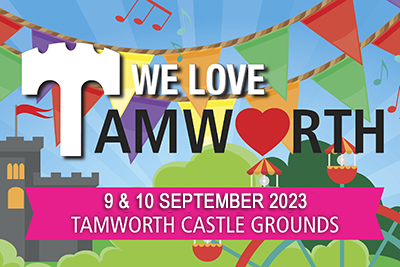 Poster for 'We Love Tamworth' festival with dates and location