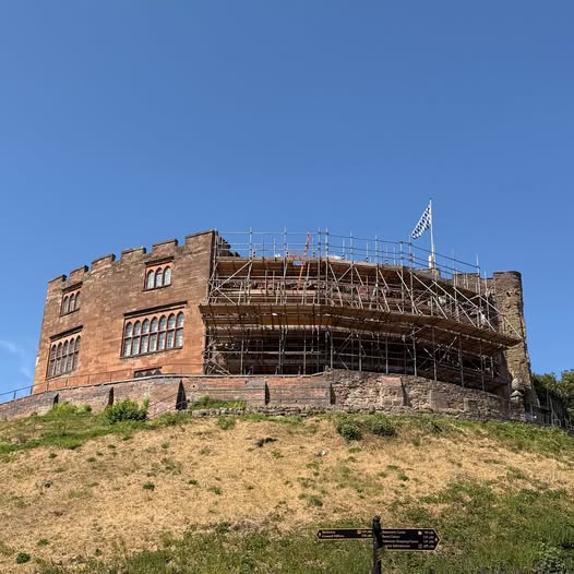 Tamworth Castle with scaffolding on the outside