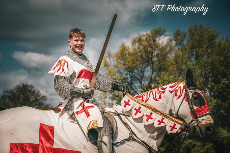 St George knight on a horse with a jousting pole