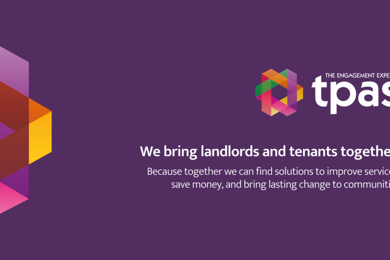graphic with a purple background and a multi-coloured shape logo