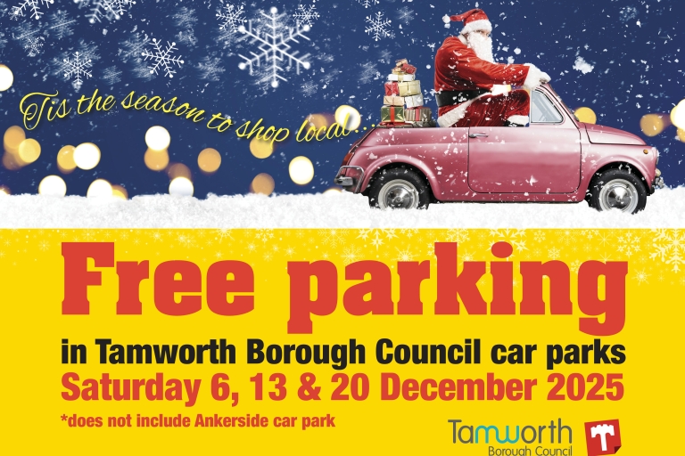 Free parking poster with information and dates 