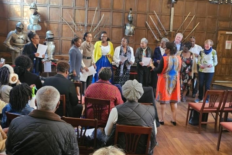 a choir performing in front of a congregation