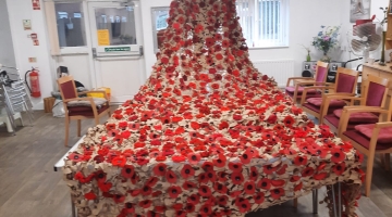 photo of a large poppy crafted display on a large table 