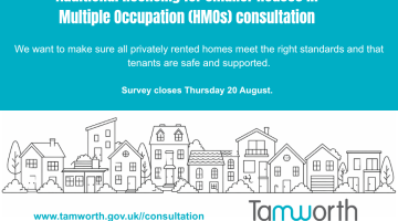 Graphic with an outline of houses at the bottom and a teal box above with the survey information